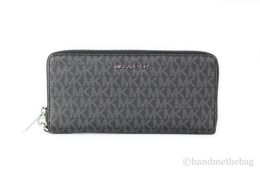 Michael Kors Jet Set Large Black Signature Continental Travel Wristlet Wallet